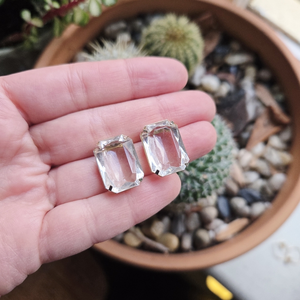 Vintage Pair of Clear Gemstone Stud Earrings